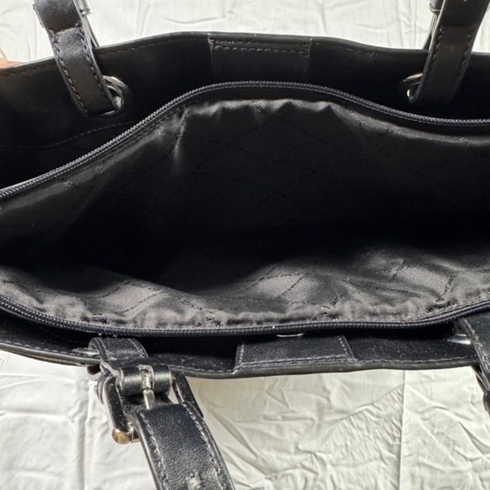 Michael Kors Signature Monogram Tote Bag Black Leather Shoulder Bag - Picture 5 of 10